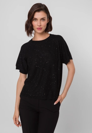 Czarna dzianinowa bluzka z drobnymi cekinami