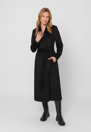 Długi czarny płaszcz 100% wełna