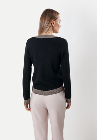 Czarny kardigan w prążki ze złotą plisą