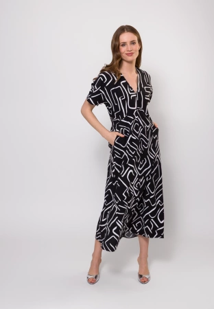 Czarno-biała sukienka z wiskozy