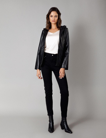 Skórzana kurtka z kapturem