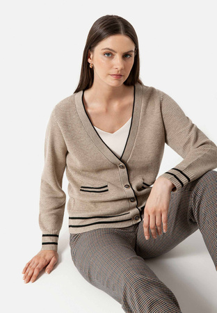 Beżowy kardigan z ozdobnymi paskami