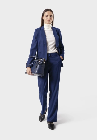 Proste granatowe spodnie w delikatną kratkę