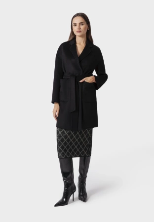 Krótki czarny płaszcz double face 100% wełna