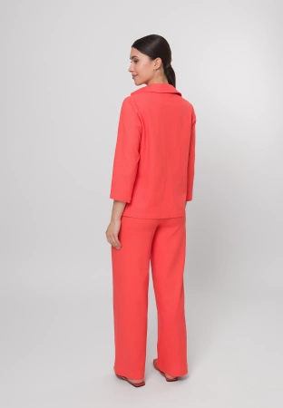 Pomarańczowe szerokie spodnie z wiskozą i lnem