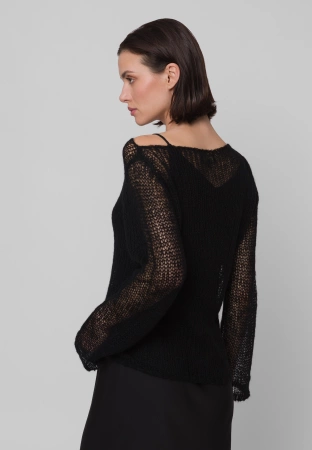 Lekki ażurowy sweter w kolorze czarnym