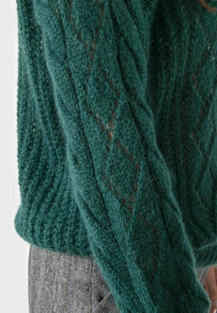 Zielony sweter z ażurowym splotem