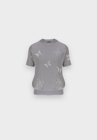 Szara dzianinowa bluzka z motywem motyli