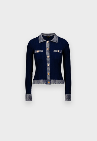 Granatowy kardigan z ozdobnym wykończeniem