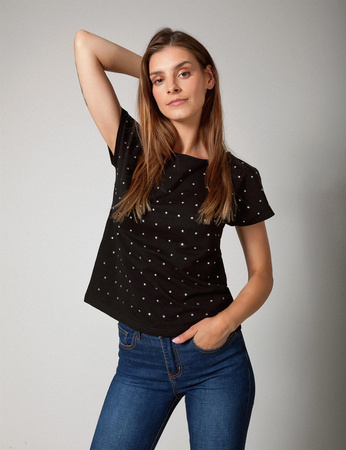 Czarny t-shirt z kryształkami