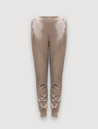 Beżowe welurowe spodnie dresowe z lampasami