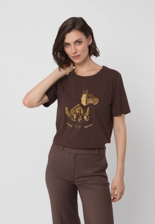 Brązowy bawełniany t-shirt z aplikacją