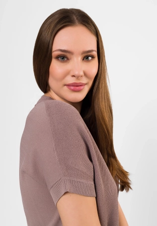 Beżowa dzianinowa bluzka w serek