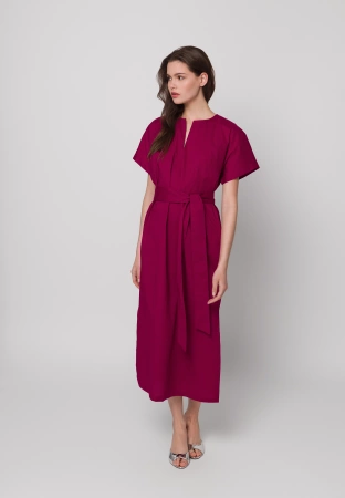 Bawełniana amarantowa sukienka wiązana w pasie