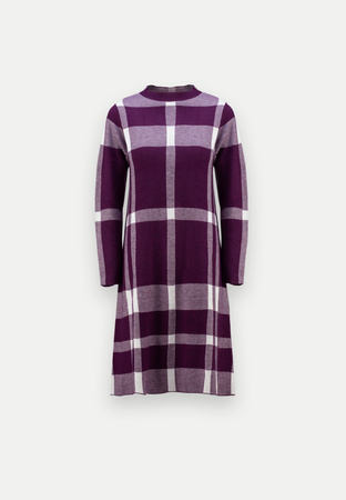 Fioletowa dzianinowa sukienka w kratkę