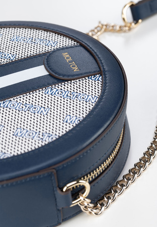 Okrągła torebka w kolorze biało-granatowym