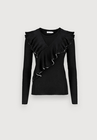 Czarna dzianinowa bluzka z falbaną