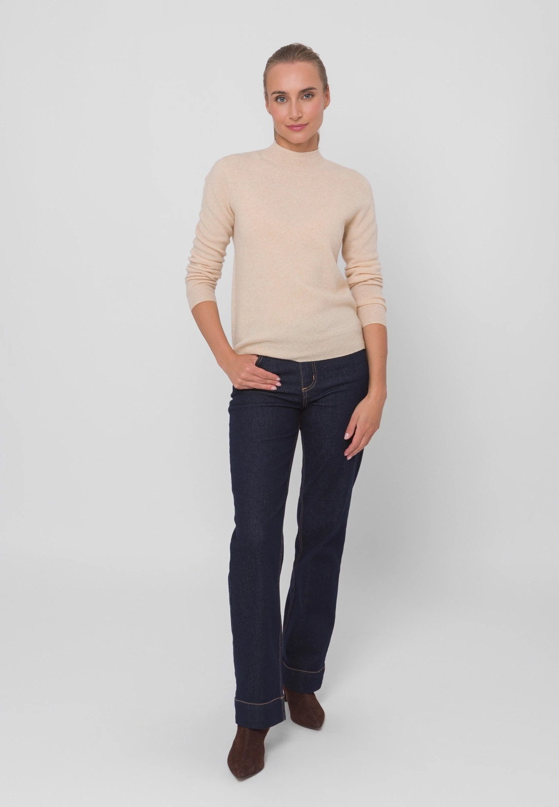 Beżowy półgolf 100% wełna