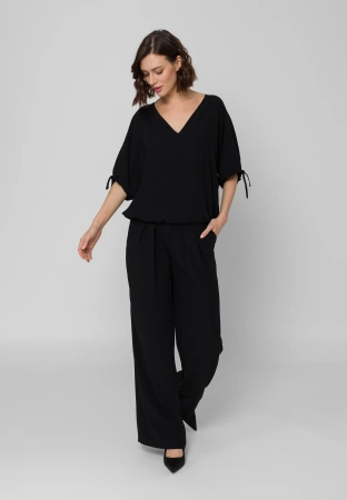 Czarne szerokie spodnie z zakładkami