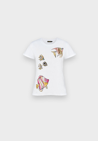 Biały bawełniany t-shirt w ryby