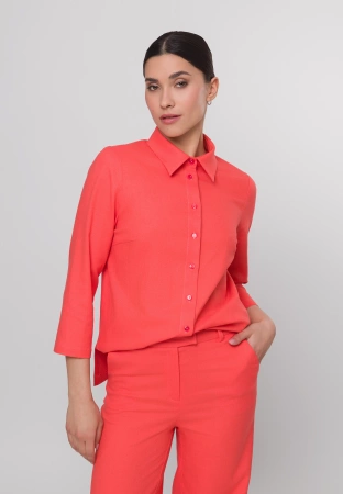 Pomarańczowe szerokie spodnie z wiskozą i lnem