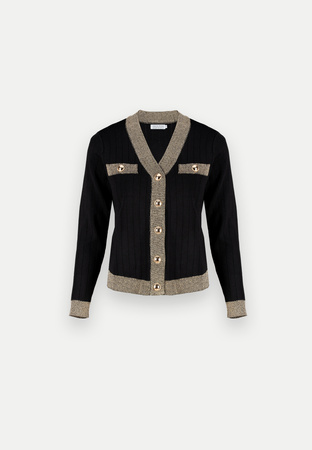 Czarny kardigan w prążki ze złotą plisą