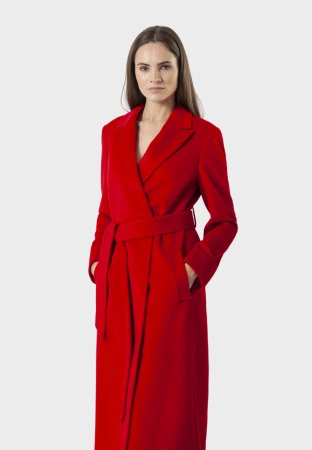 Długi czerwony płaszcz 100% wełna