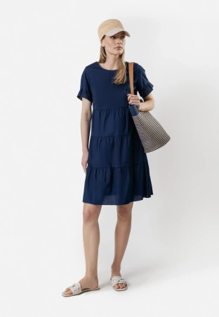 Bawełniana granatowa sukienka z falbanami