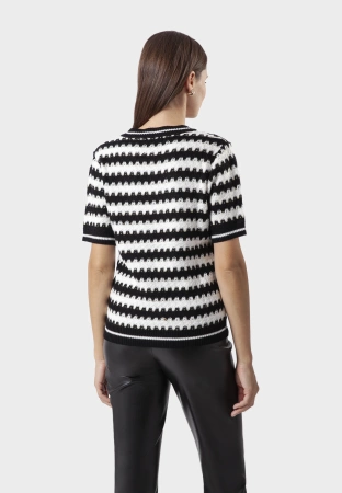 Dzianina w czarno-białe zygzaki ze złotą nitką
