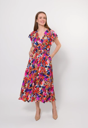 Długa wiskozowa sukienka w ciemny kwiatowy print