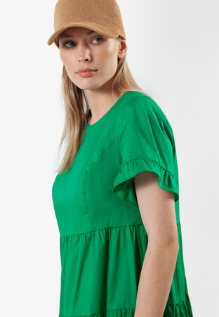 Bawełniana zielona sukienka z falbanami
