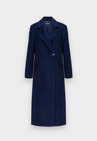 Granatowy długi wełniany płaszcz