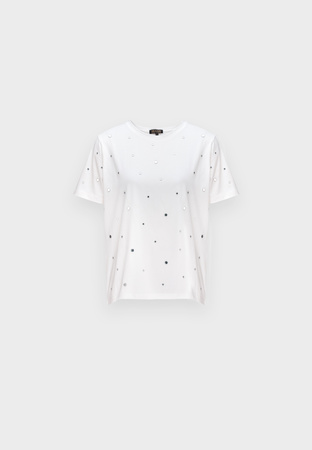 Ecru bawełniany t-shirt z dżetami