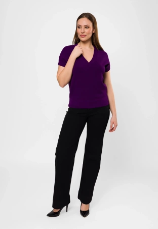 Fioletowa dzianinowa bluzka w serek