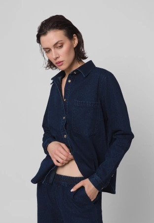 Granatowe jeansowe spodnie w gumkę z szeroką nogawką