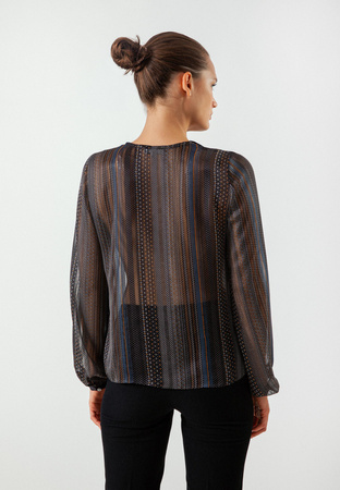 Transparentna bluzka z żabotem w drobne kropeczki