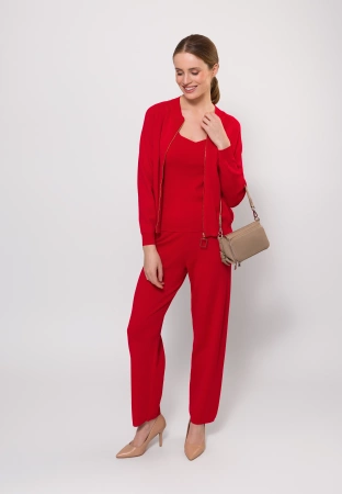 Czerwony kardigan z ozdobnym suwakiem