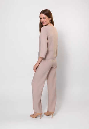 Beżowa bluzka w serek z wiskozą i lnem