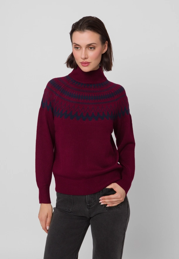Bordowy sweter w norweski wzór