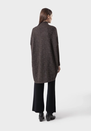 Brązowa asymetryczna tunika z błyszczącą nitką