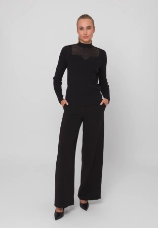 Czarny dzianinowy półgolf z ażurowym dekoltem