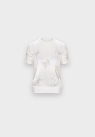 Ecru dzianinowa bluzka z motywem motyli