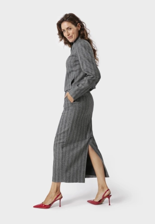 Długa spódnica w jodełkę z domieszką wełny