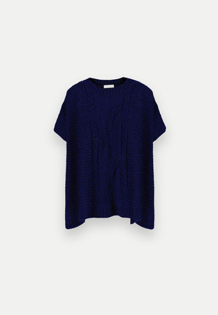 Granatowa oversizowa tunika z warkoczem