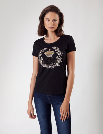 Czarny t-shirt z owadem z koralików