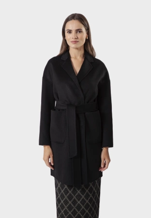 Krótki czarny płaszcz double face 100% wełna