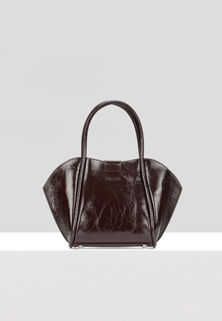 Brązowa lakierowana torebka z saszetką