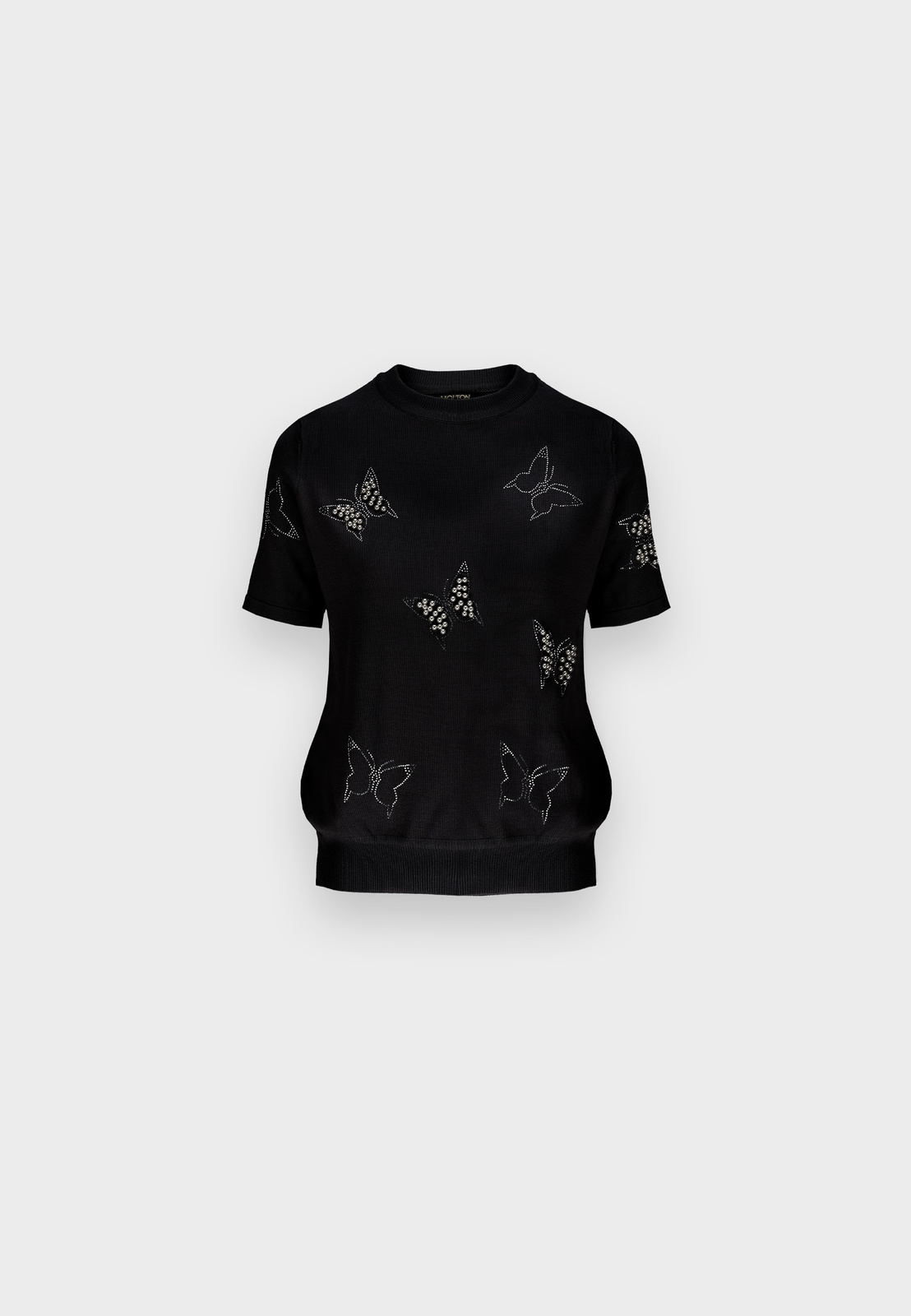 Czarna dzianinowa bluzka z motywem motyli