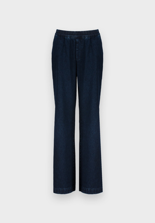 Granatowe jeansowe spodnie w gumkę z szeroką nogawką