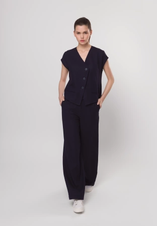 Granatowe szerokie spodnie z wiskozą i lnem